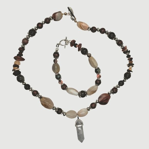 Artisan Made Agate 16" Necklace, 8.5" Bracelet, Set - Picture 1 of 7